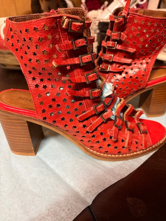 Jeffrey Campbell Shoes - Jeffrey Campbell Red Star-Cutout Strappy Block Heel Boots